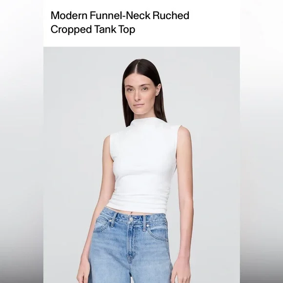 GAP White Sleeveless cropped tan funnel neck - Picture 5 of 5